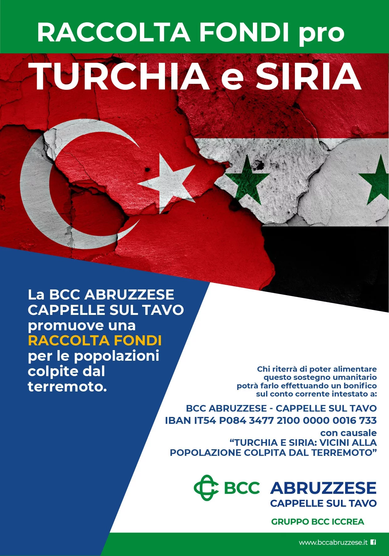 Terremoto in Turchia e Siria, la Bcc Abruzzese Cappelle sul Tavo promuove una raccolta fondi